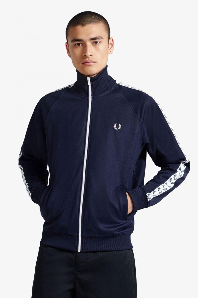 Dark Grey Blue Fred Perry Taped Track Men's Jackets | PH 1258YXFU